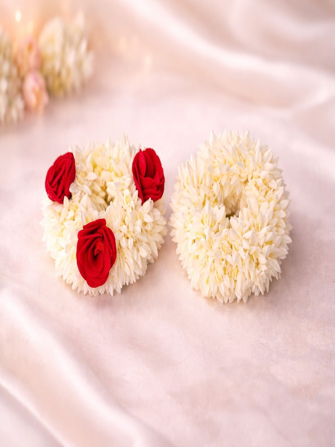 Caprese Traditional Jasmine Hair Gajra Red Rose Accents 2 Piece Hair Accessory-picture-42