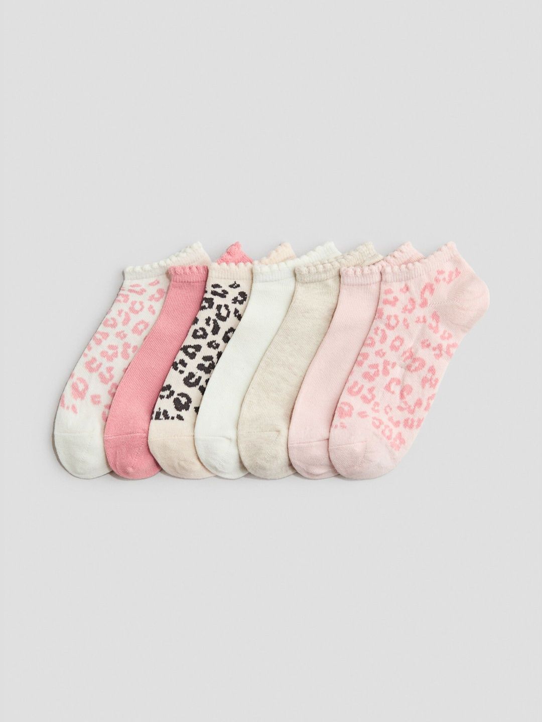 H&M Girls Pack of 7 Cotton Patterned Ankle Length Socks-picture-30