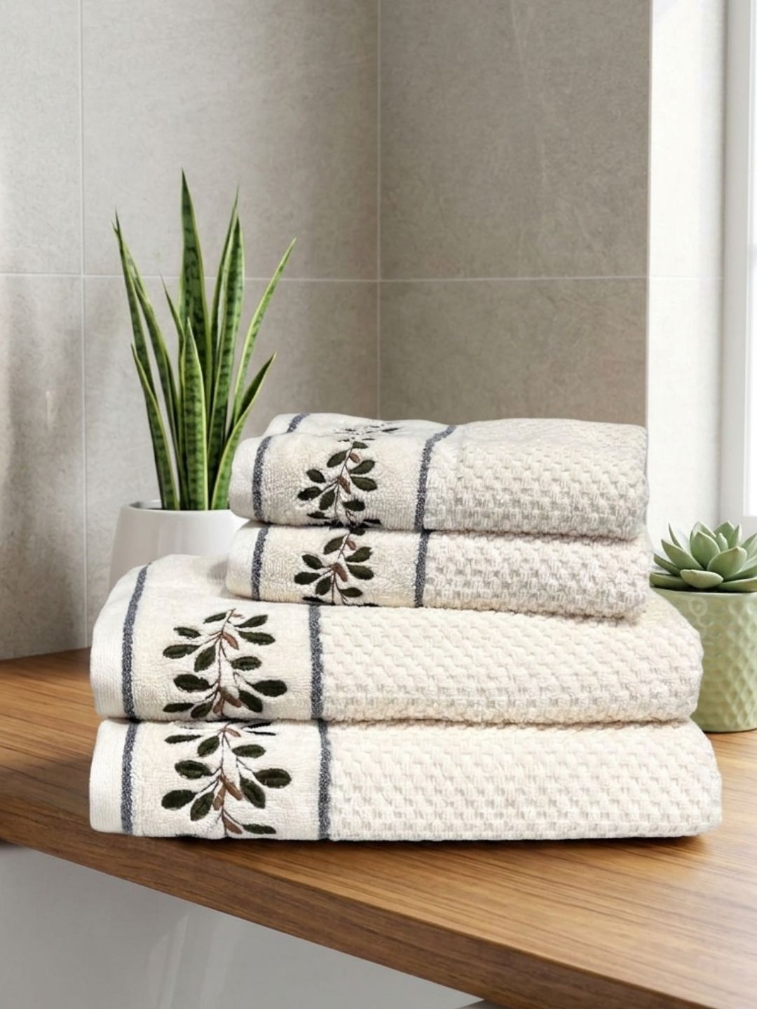 SENSES Cream-Coloured & Black 4 Piece Cotton 550 GSM Towel Set-image-6