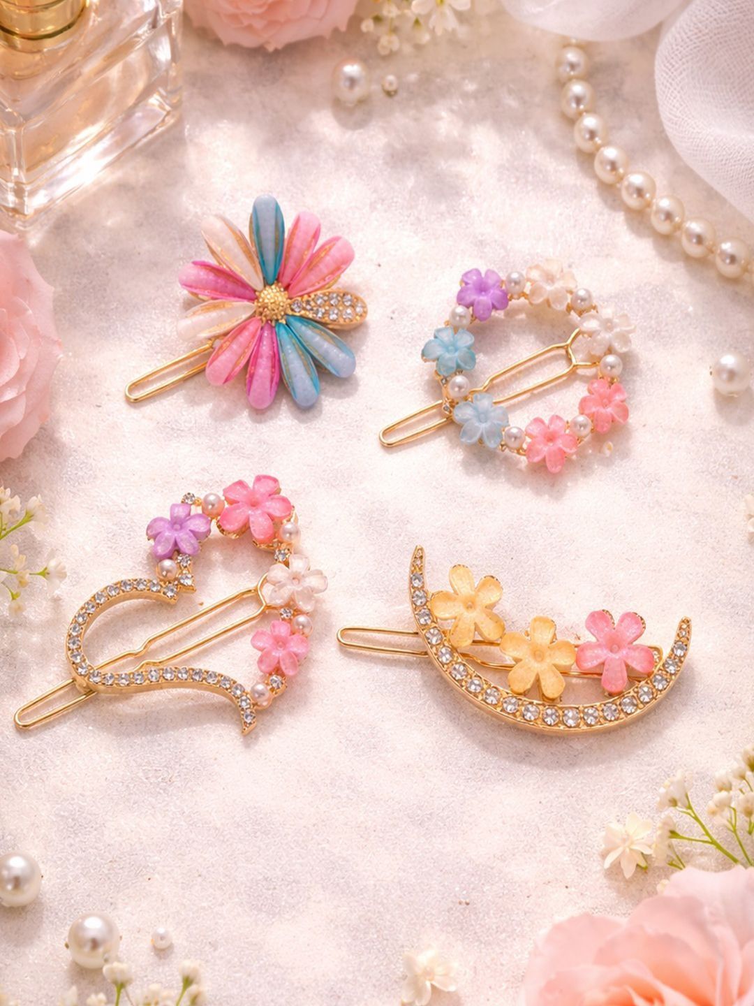 Caprese 4 Piece Fancy Korean Stone Hair Clips - Party Wear Jewelry Collection-image-29