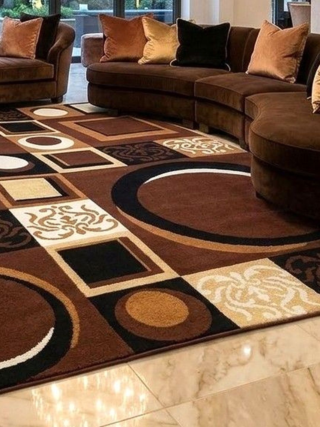ZAMZAM CARPET Brown Geometric Anti-Skid Polypropylene Carpet-image-46