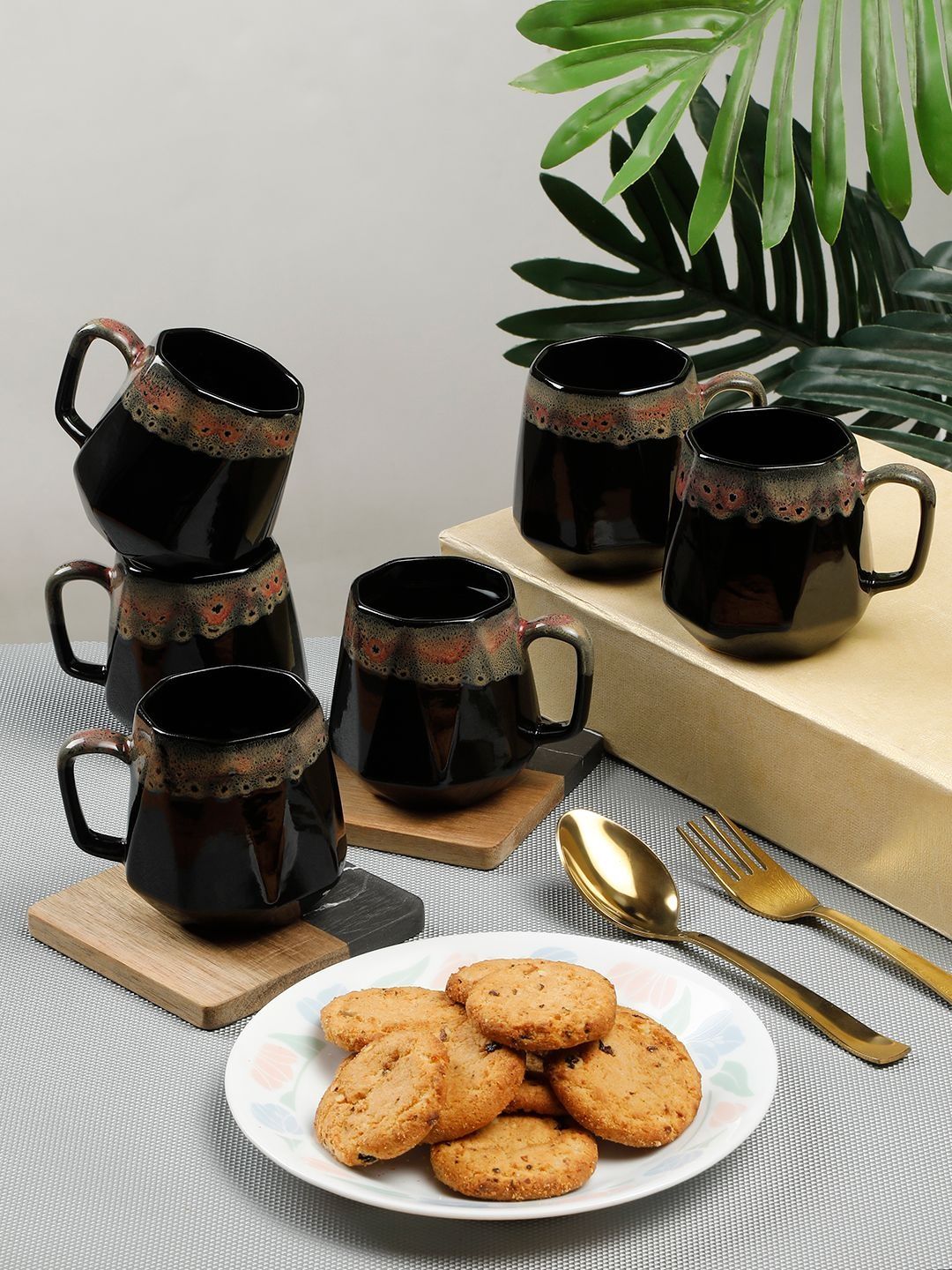 Arrabi Black & Brown Crafted Ceramics Solid Ceramic Glossy Cups Set of Cups and Mugs-image-9