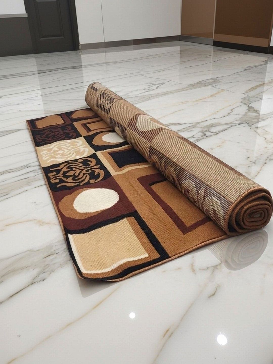 ZAMZAM CARPET Gold-Toned Geometric Anti-Skid Polypropylene Carpet-image-45