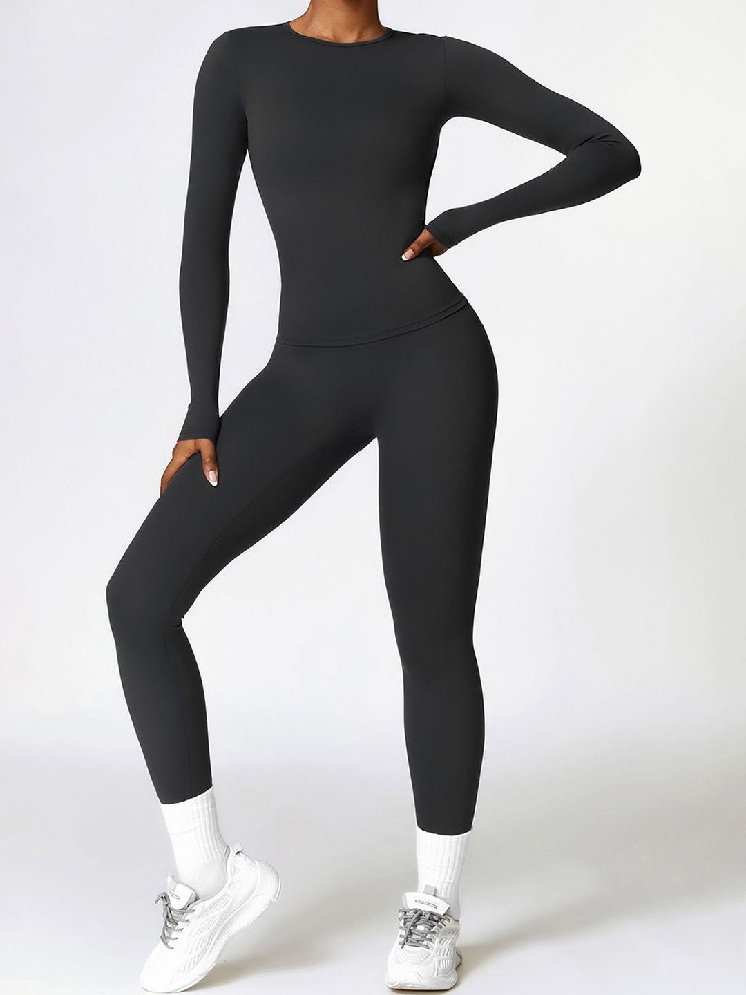 StyleCast Flex Black Round Neck Long Sleeves Nylon Solid Top Trackpant-picture-22