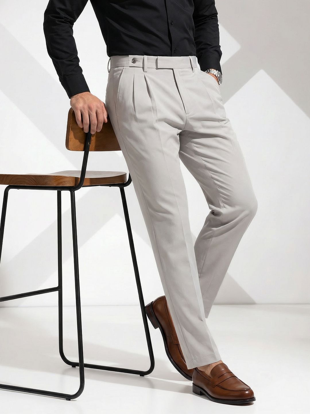 INVICTUS Men Pleated Cotton Formal Trousers-picture-15