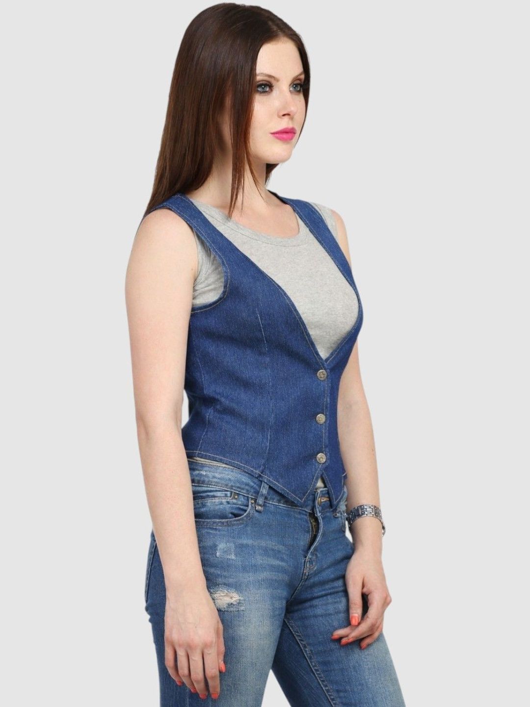 Cottinfab Denim V-Neck Waistcoat-picture-34