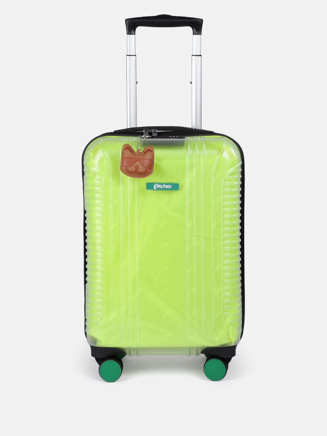 glitchez Fluorescent Green Hard-Sided Cabin Trolley Bag-image-3