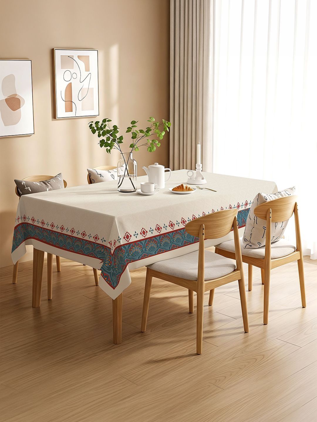 URBAN SPACE White Floral Anti-Skid 6-Seater Table Cover with Textured details-picture-12