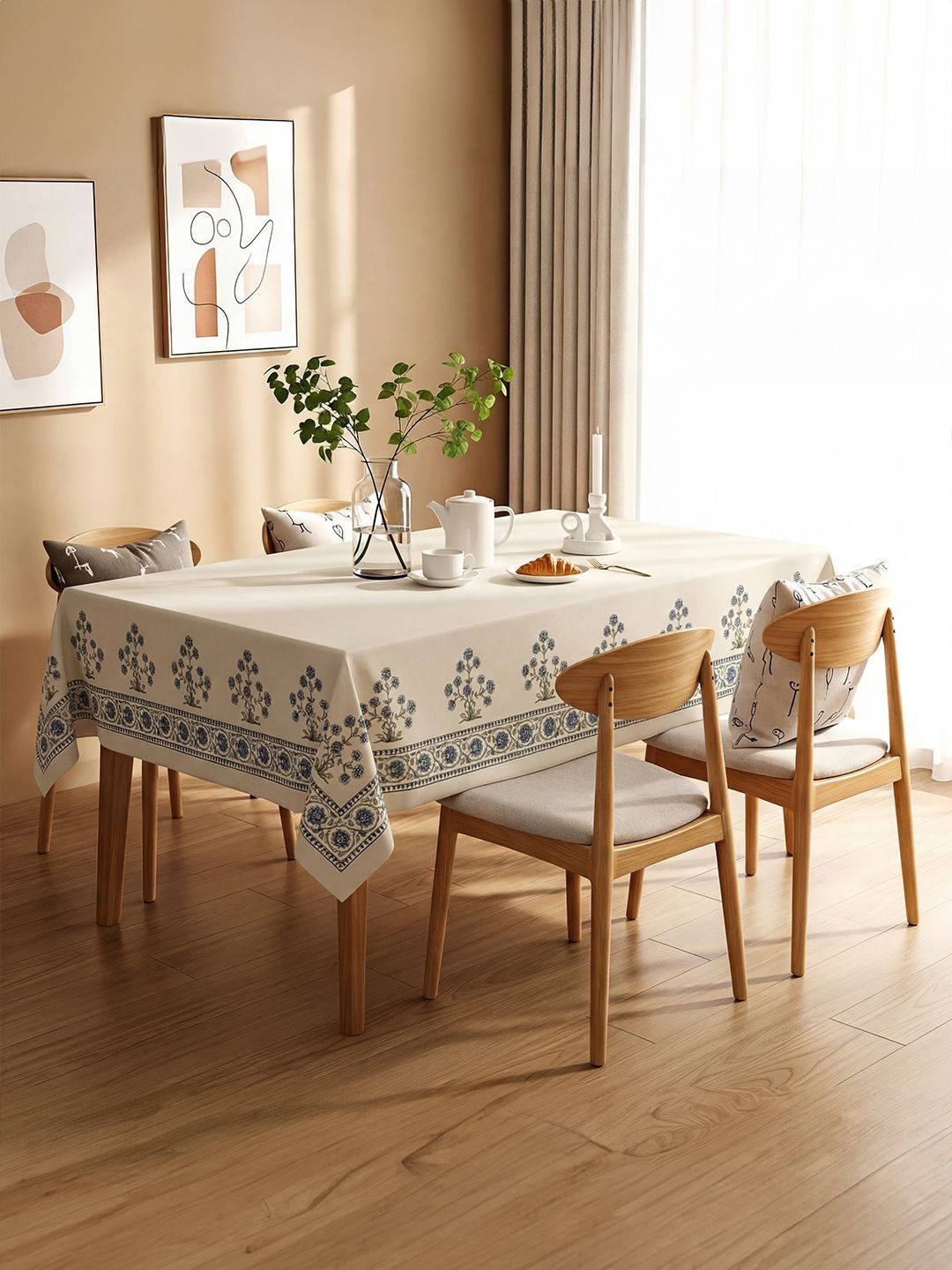 URBAN SPACE White Floral Anti-Skid 6-Seater Table Cover with Textured details-picture-52