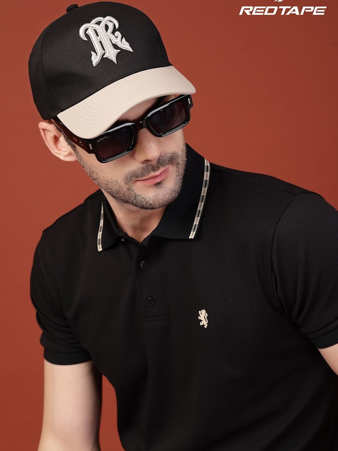 Red Tape Unisex Black & Grey Colourblocked Cotton Twill Cap with Adjustable Strap-image-2