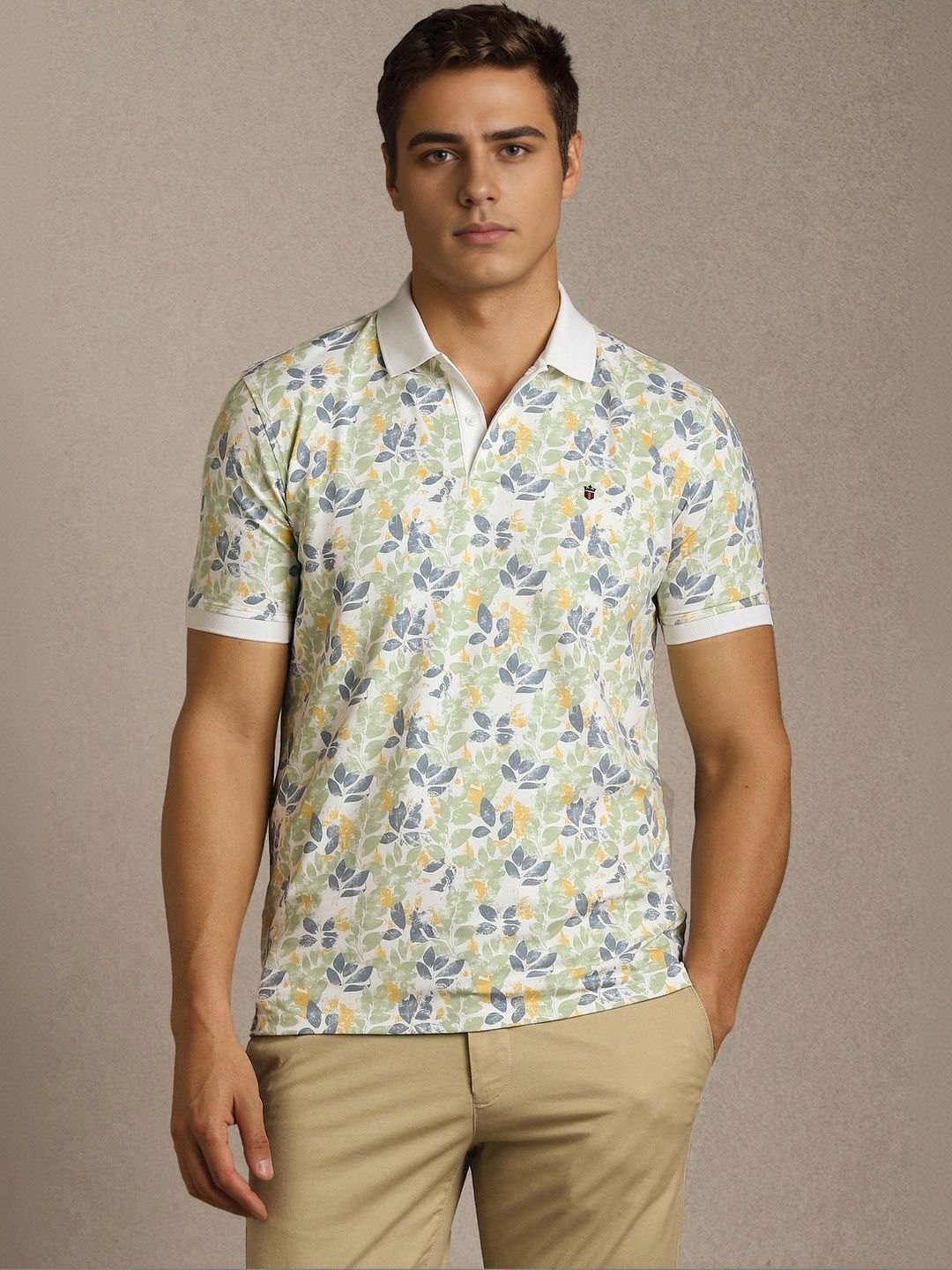 Louis Philippe Sport Men White Print Polo Neck Tshirts