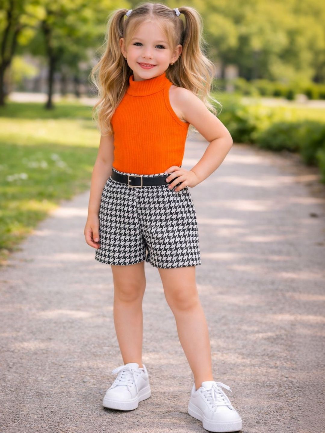 RAMIAAZ Girls High Neck Sleeveless Top with Shorts-image-34
