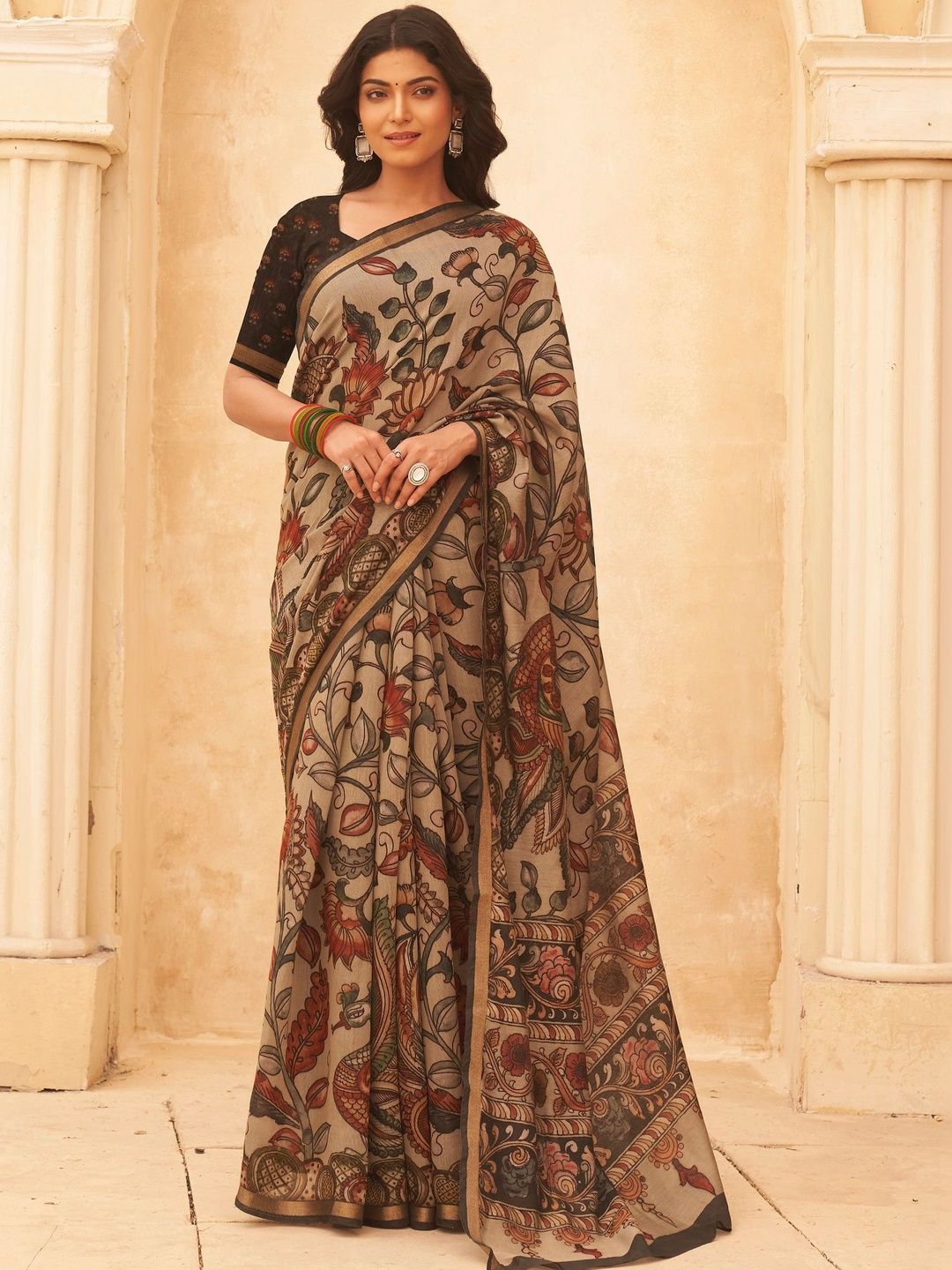 Ekana Vasika Kalamkari Printed Pure Cotton Saree-picture-33