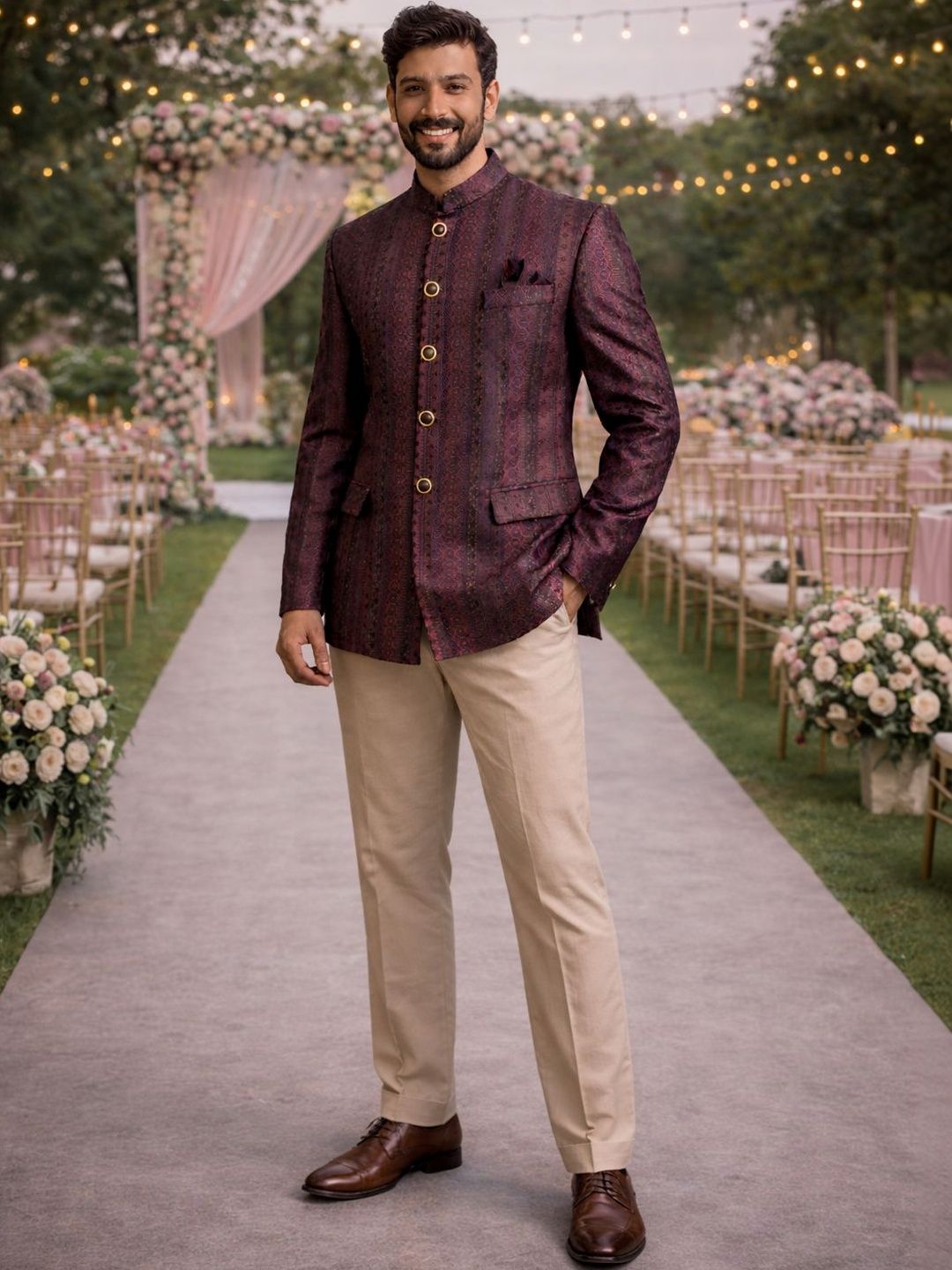 House of Pataudi Self Design Mandarin Collar Jodhpuri Blazers-picture-52