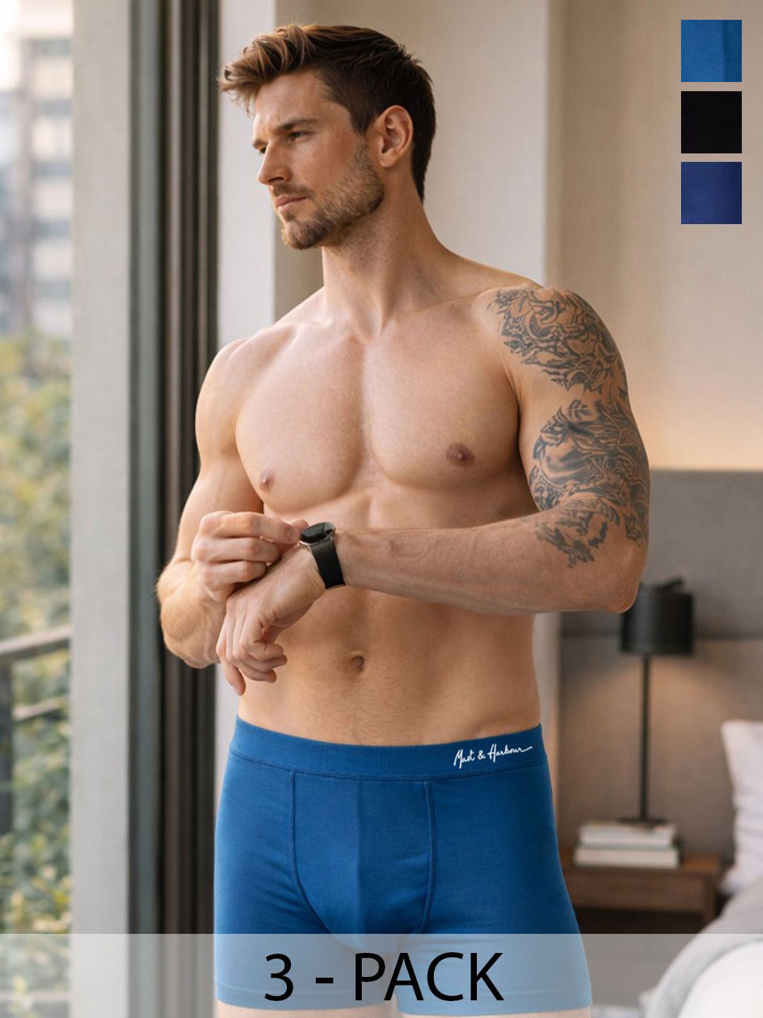 Mast & Harbour Pack of 3 Cotton Solid Trunks-picture-23