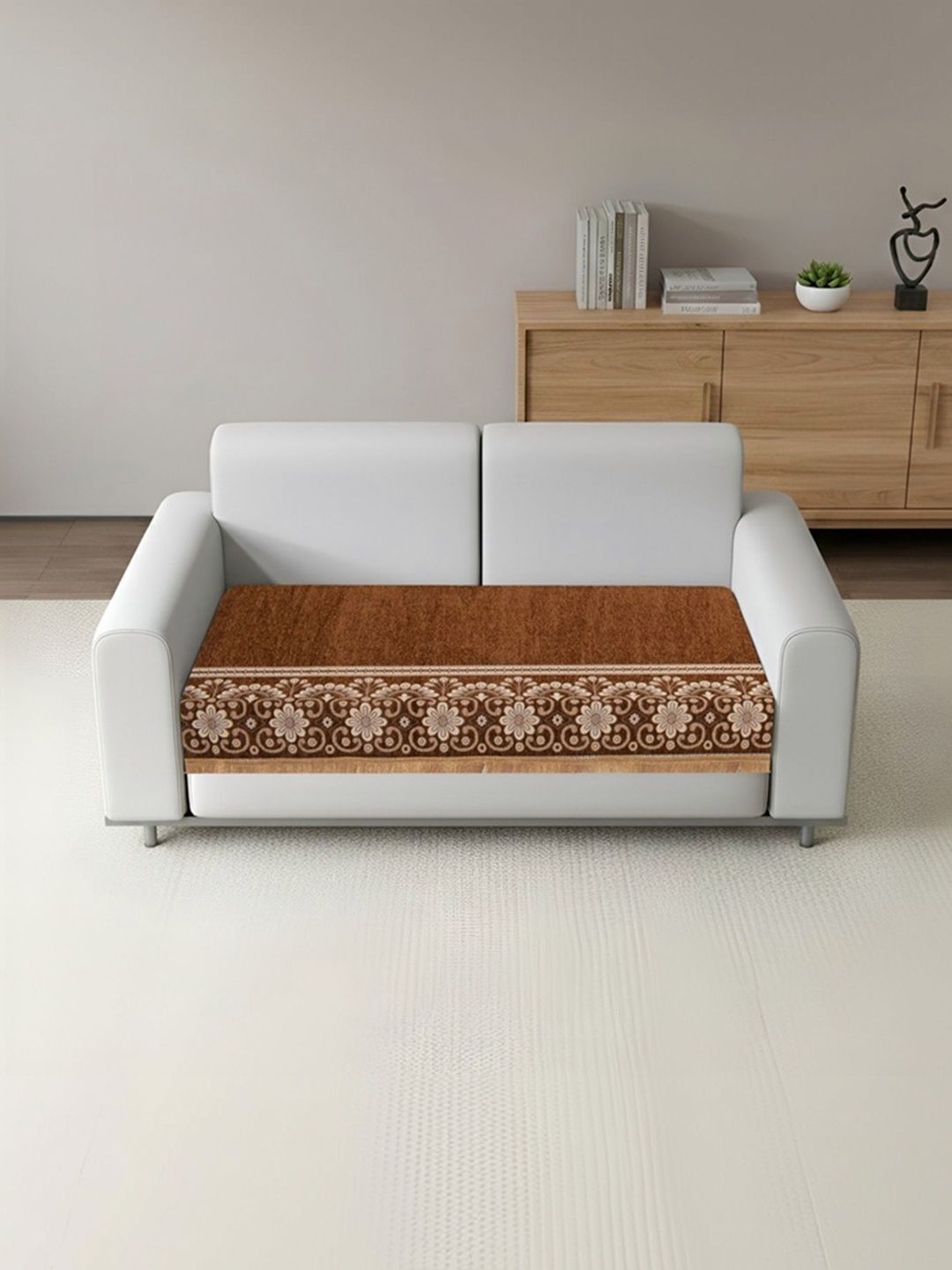 MULTITEX Gold-Toned & Brown Printed 1 Piece Sofa Cover Without Arms-picture-26