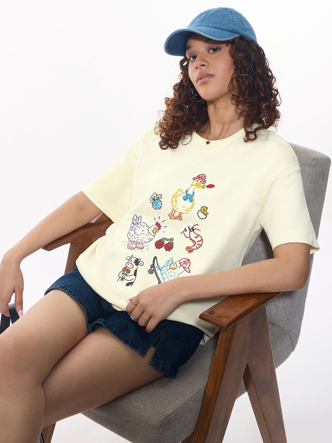 The Souled Store Women Printed Drop-Shoulder Sleeves T-shirt