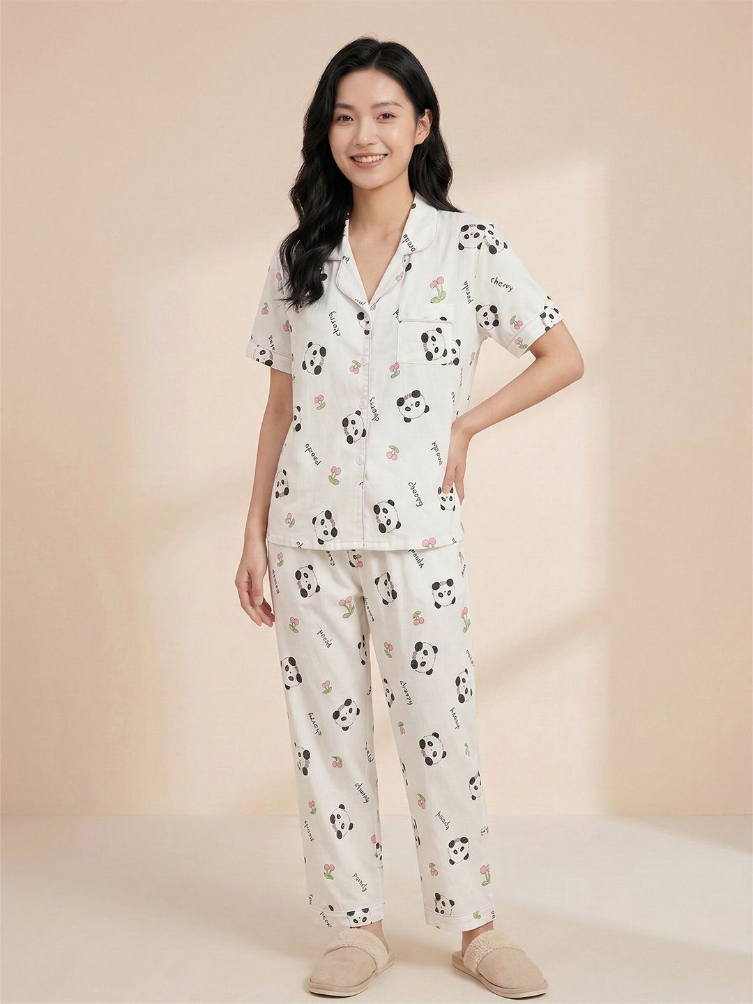 Stem Rope Women Cream Night suits-picture-33