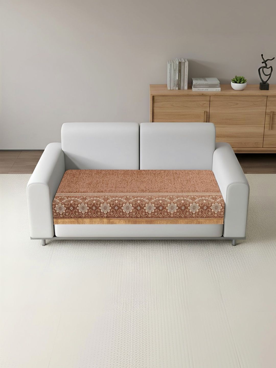 MULTITEX Peach-Coloured & Peach-Coloured Printed 1 Piece Sofa Cover Without Arms-picture-21