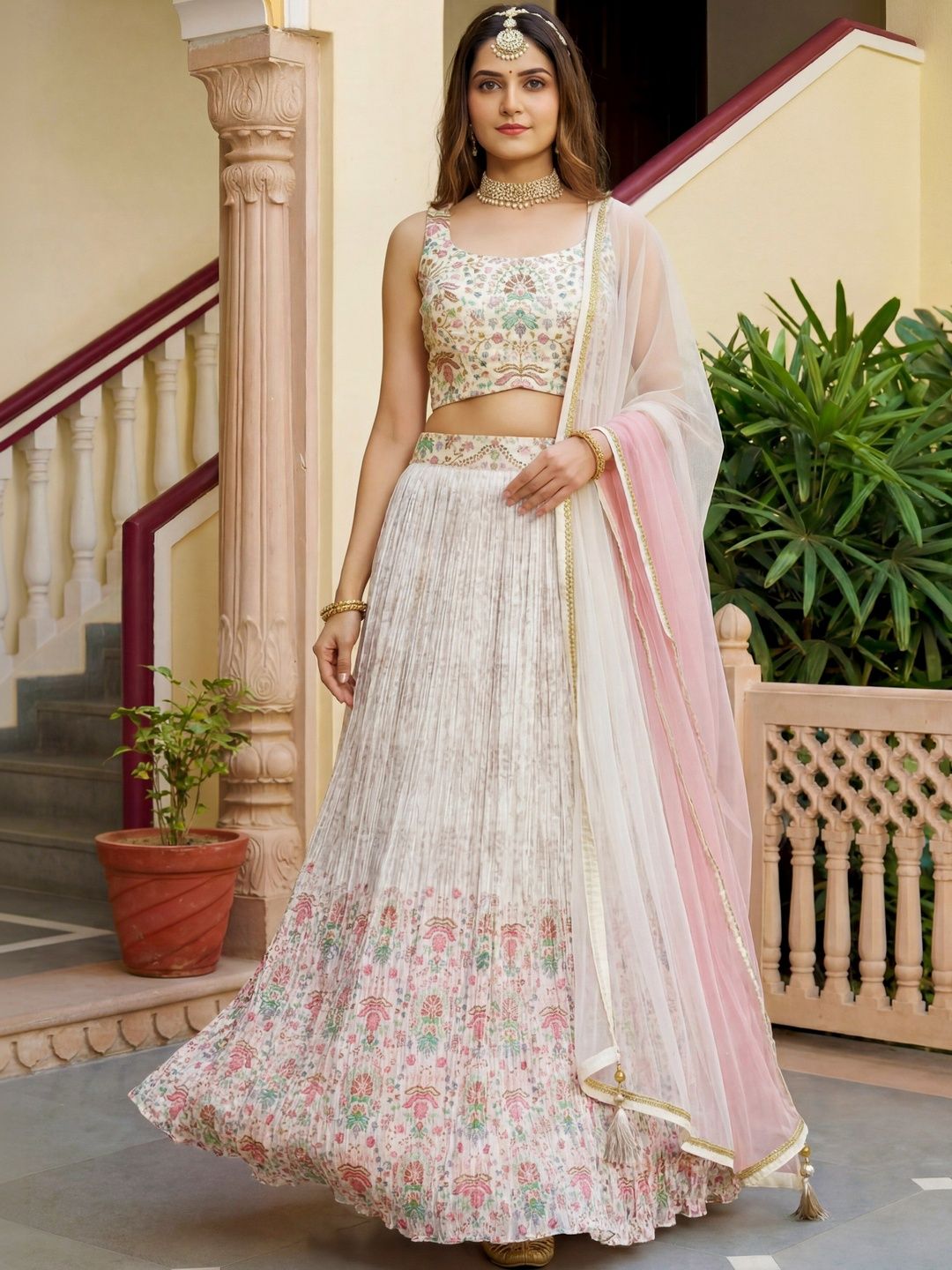 Zeel Clothing Printed Sequinned Semi-Stitched Lehenga & Unstitched Blouse With Dupatta-image-43
