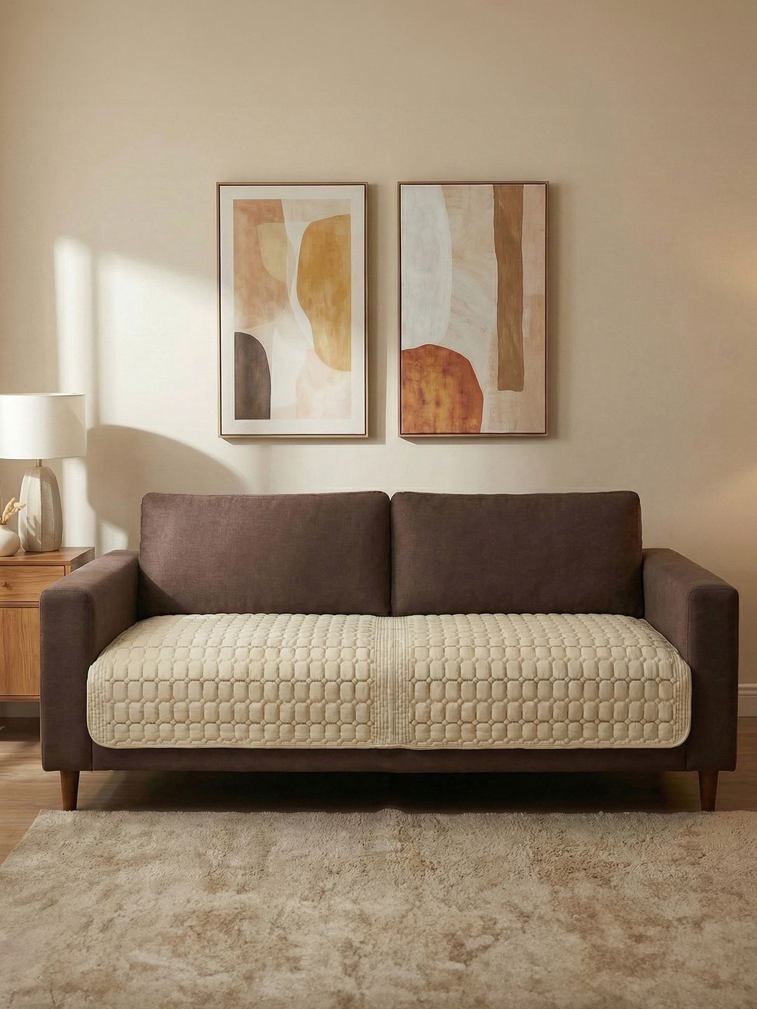URBAN SPACE Beige & Cream-Coloured Embroidered 1 Piece Sofa Cover Without Arms-image-44