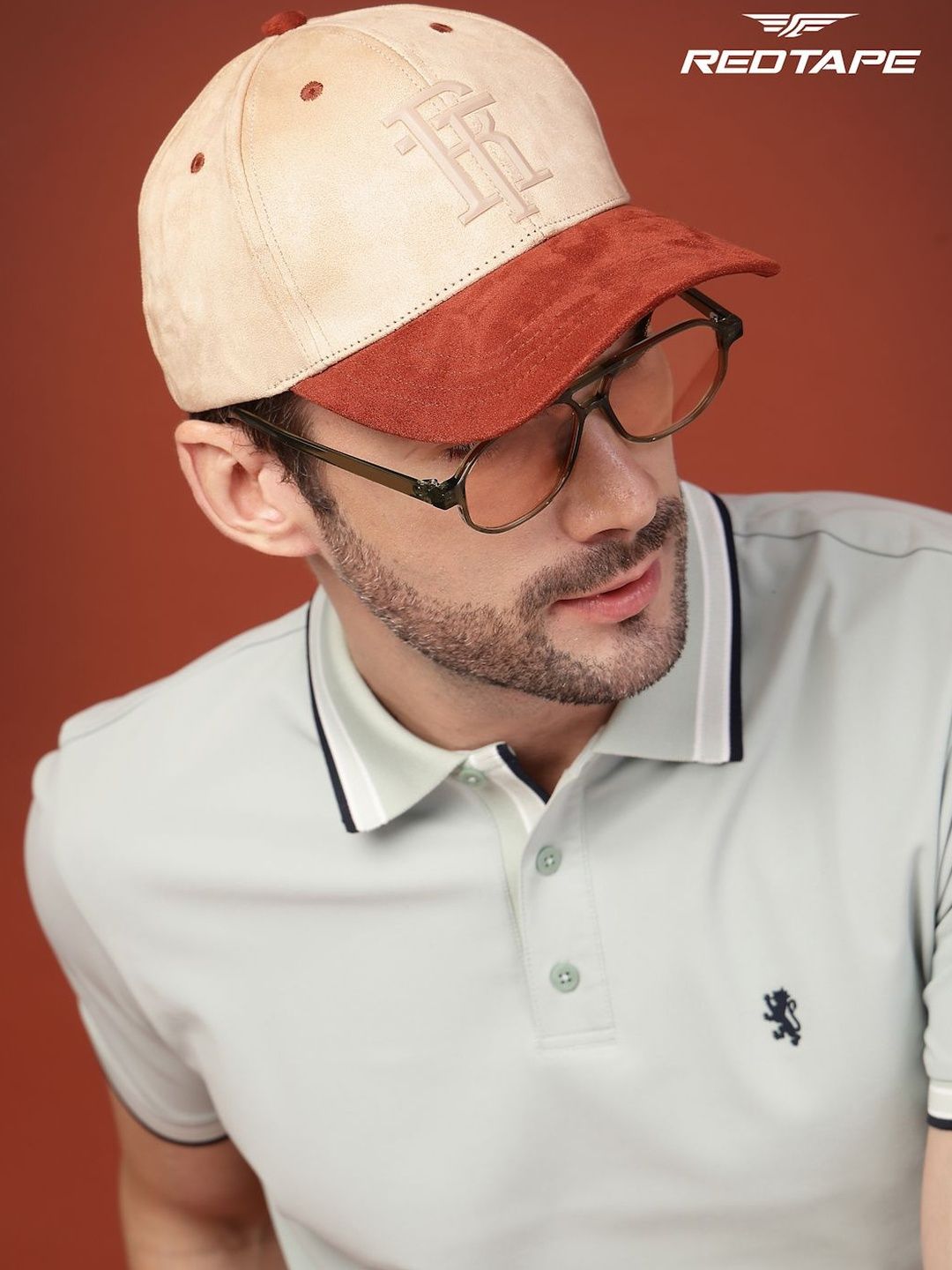 Red Tape Unisex Cream Tan Rust Colourblocked Wool Baseball Cap with Adjustable Strap-image-49