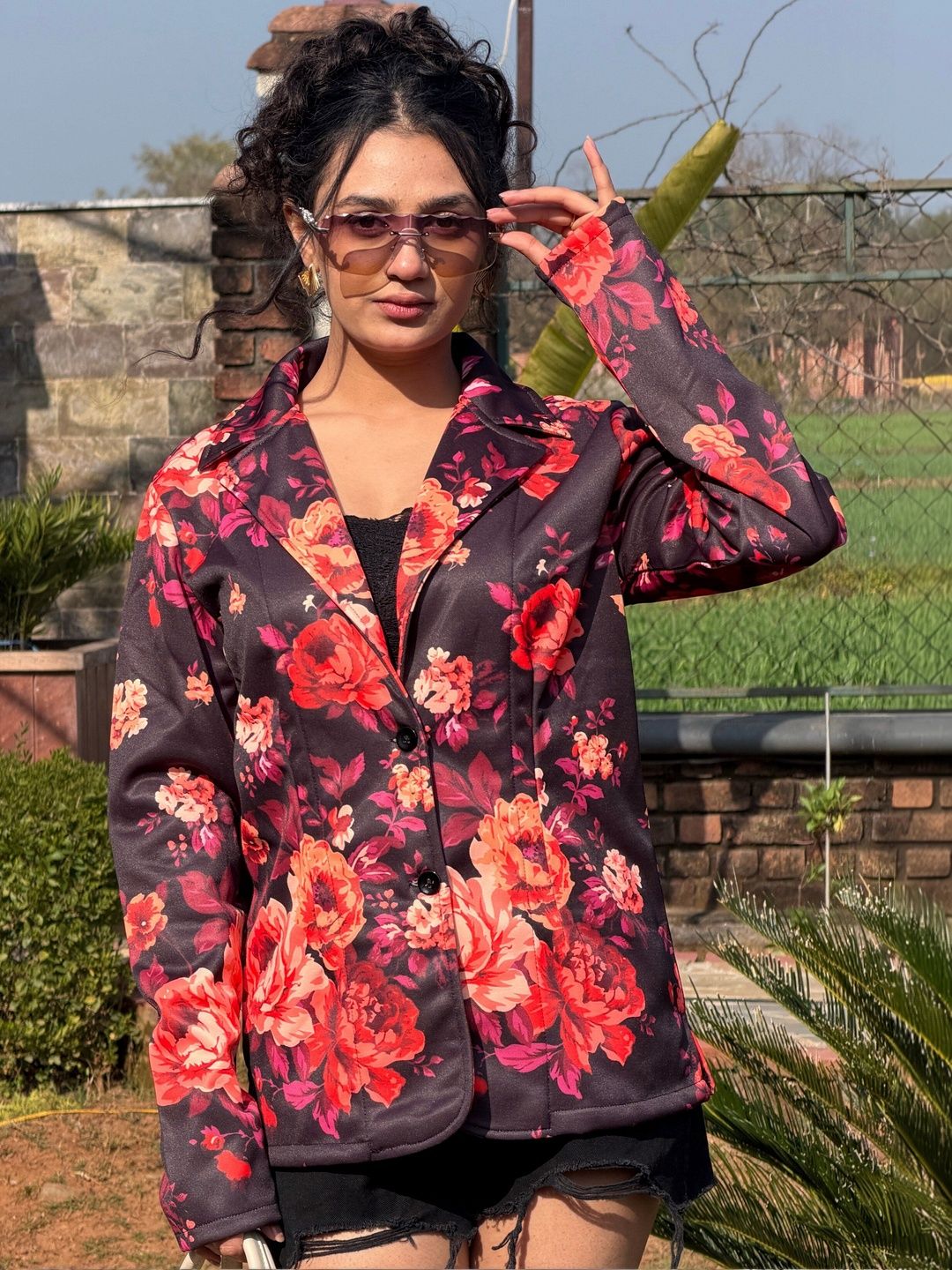 TANDUL Printed Notched Lapel Single-Breasted Blazer-picture-28