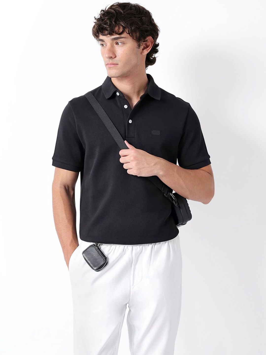 THE BEAR HOUSE Men Cotton Solid Collar Neck Polo T-shirts