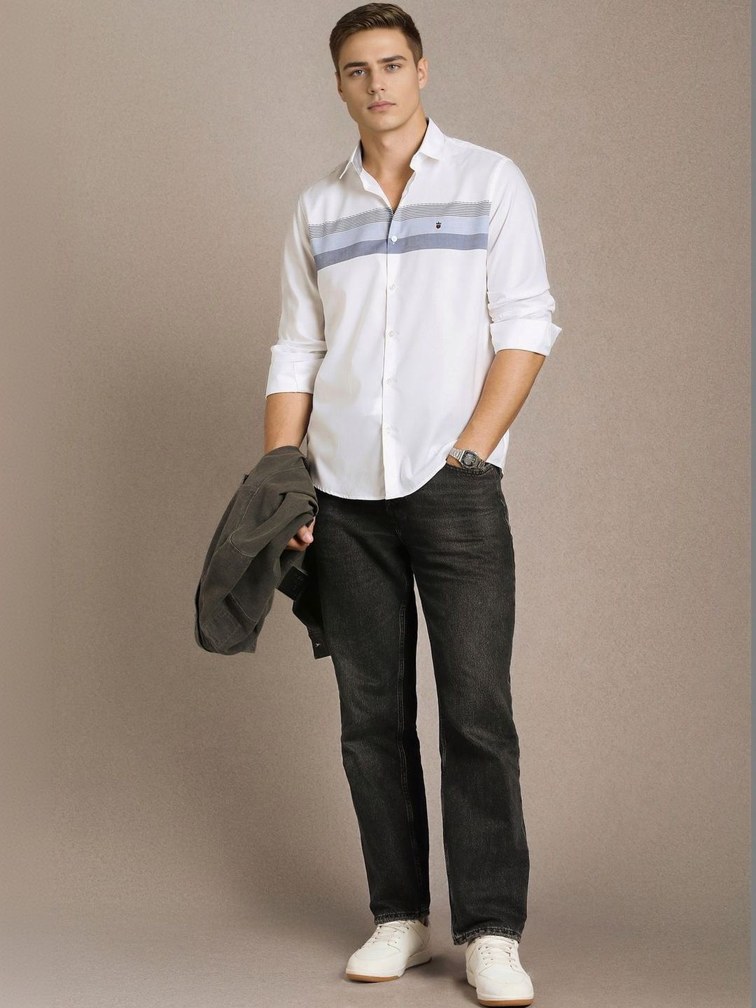Louis Philippe Sport Men White Stripe Full Sleeves Casual Shirts-picture-15