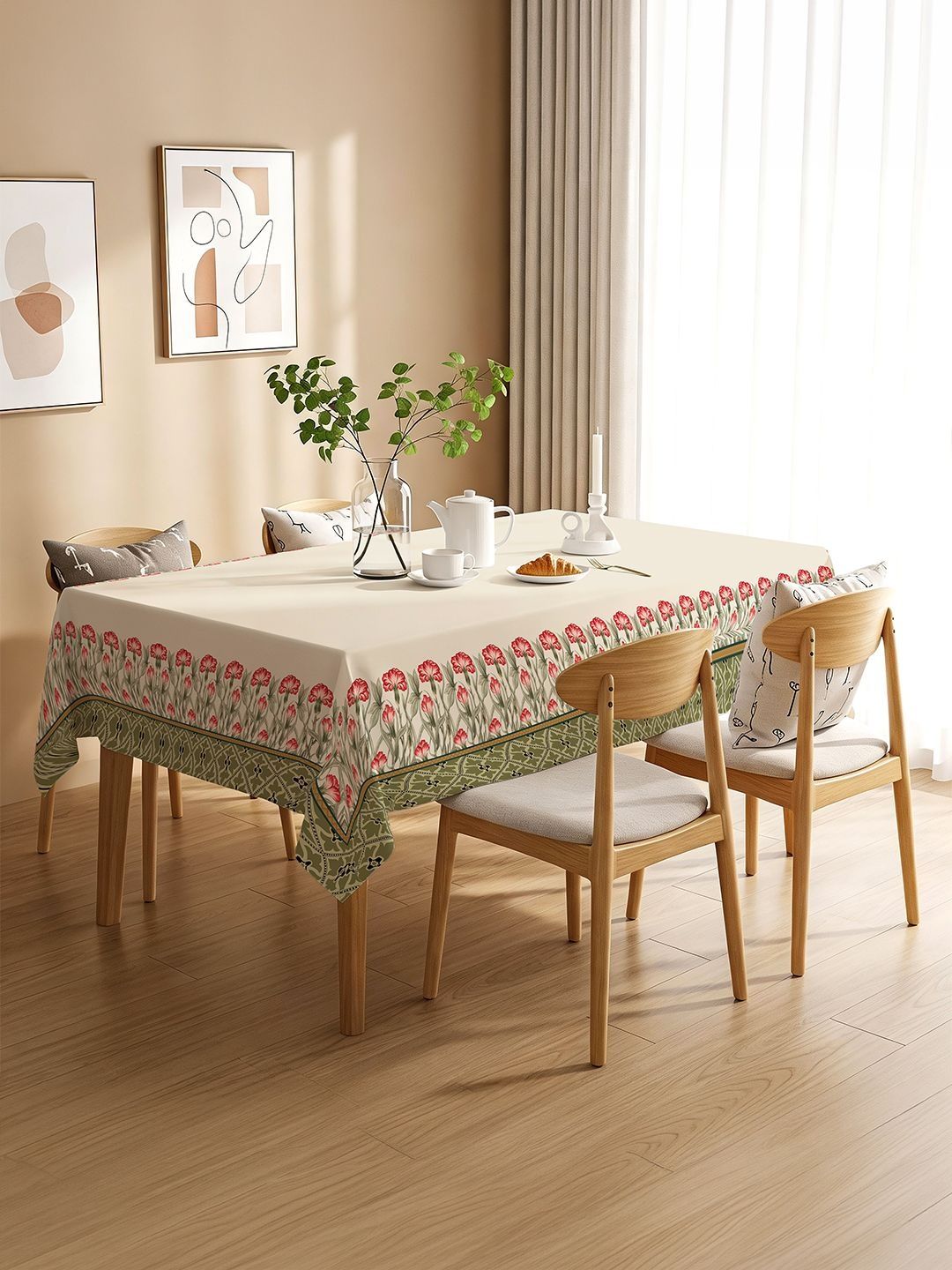 URBAN SPACE White Floral Anti-Skid 6-Seater Table Cover with Textured details-picture-18