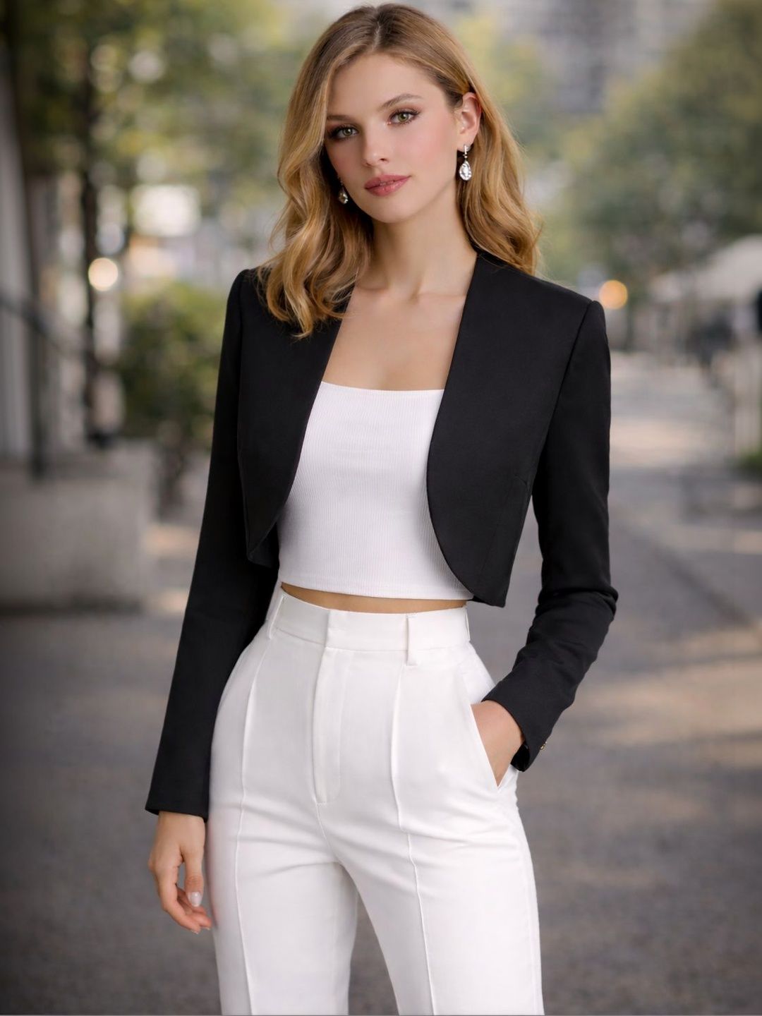SZN Collarless Open Front Casual Blazers-picture-36