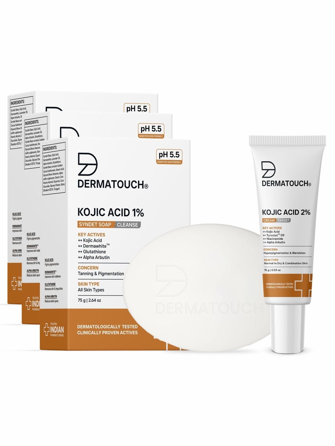 Dermatouch Set Of 4 Kojic Acid Soap- 75 g Each & Cream- 15 g-picture-11