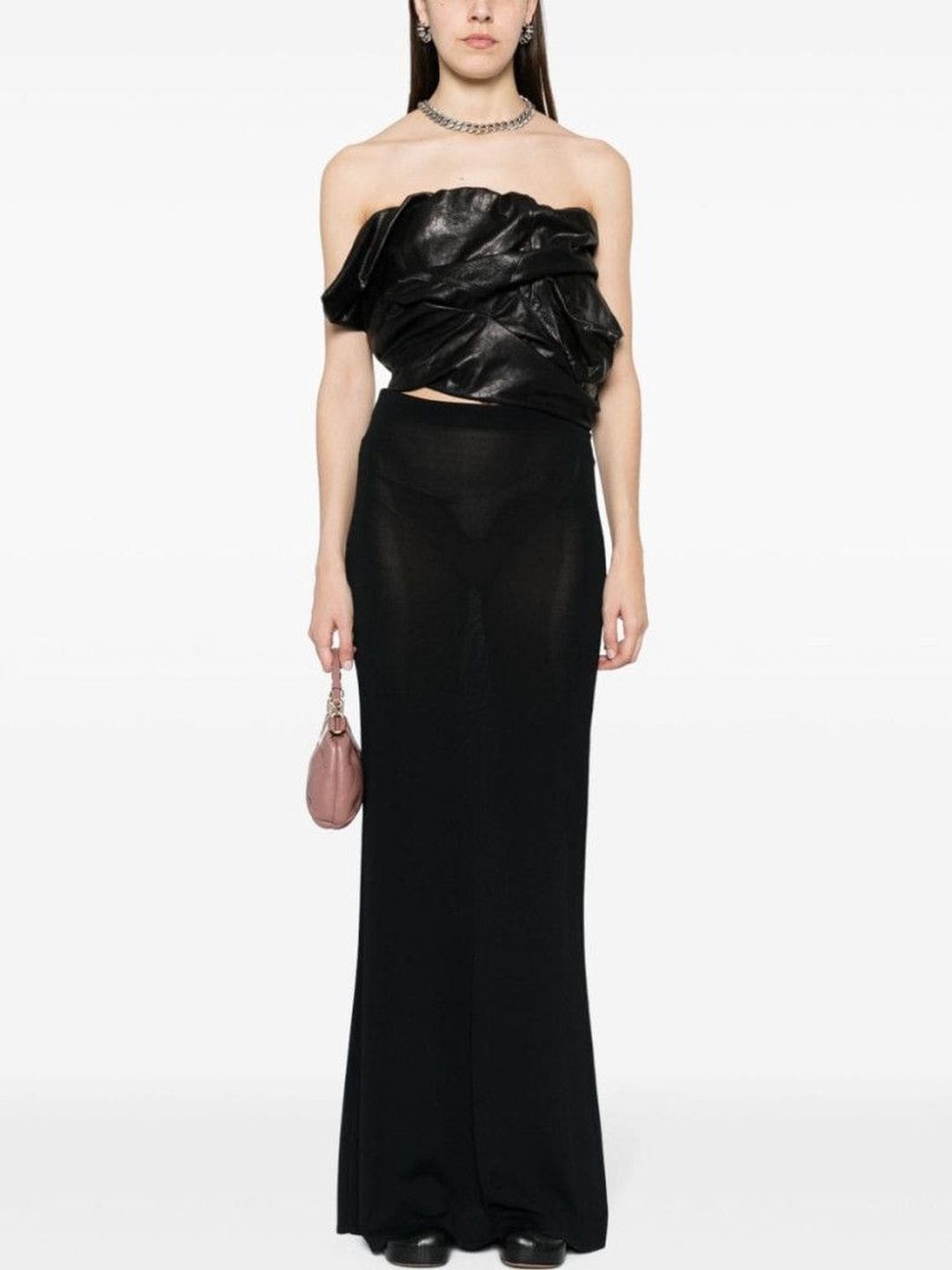 Rick Owens Black Draped Bustier Leather Top-picture-23
