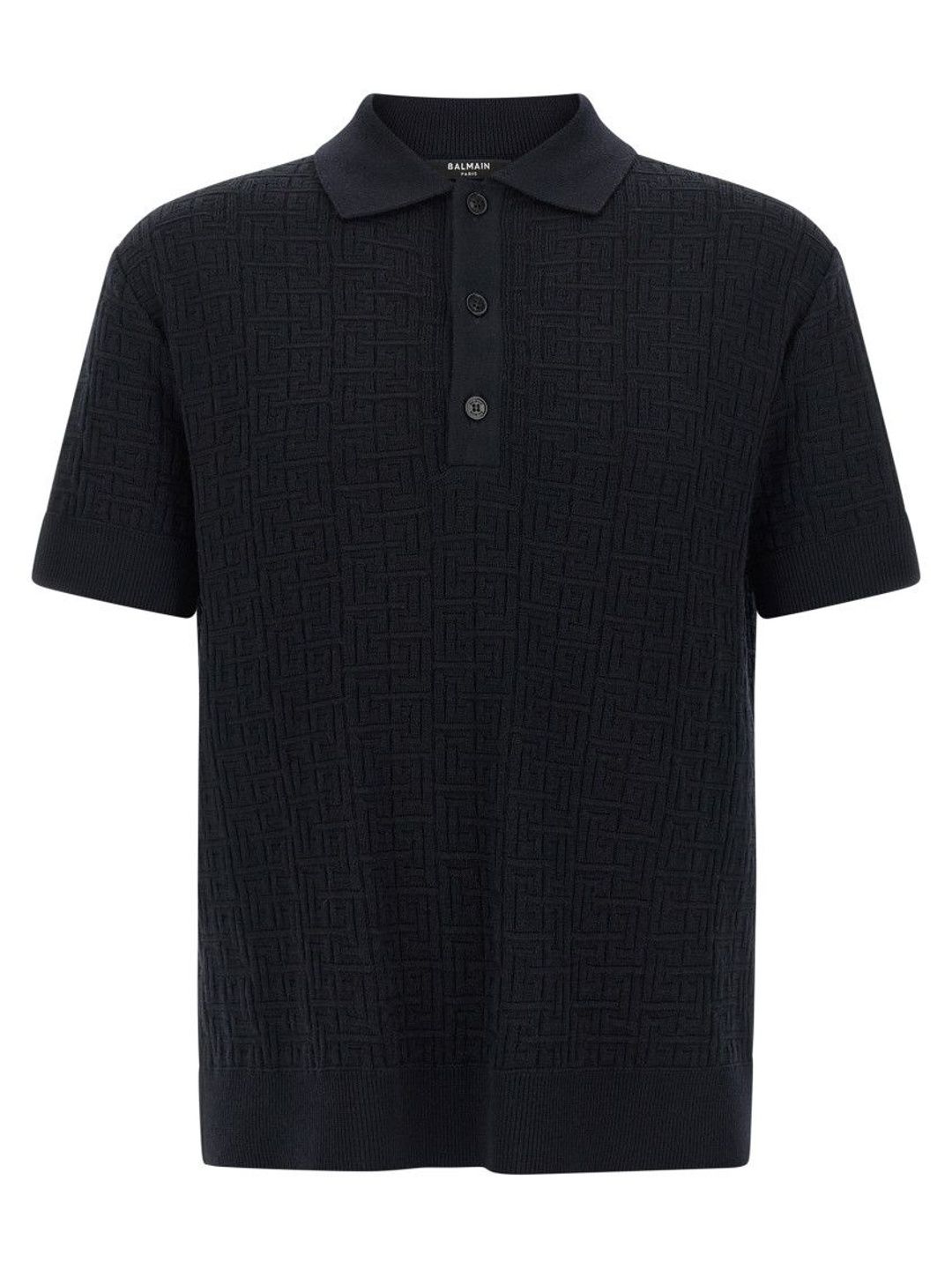 balmain Navy Blue Monogram Knit Polo Shirt-picture-11