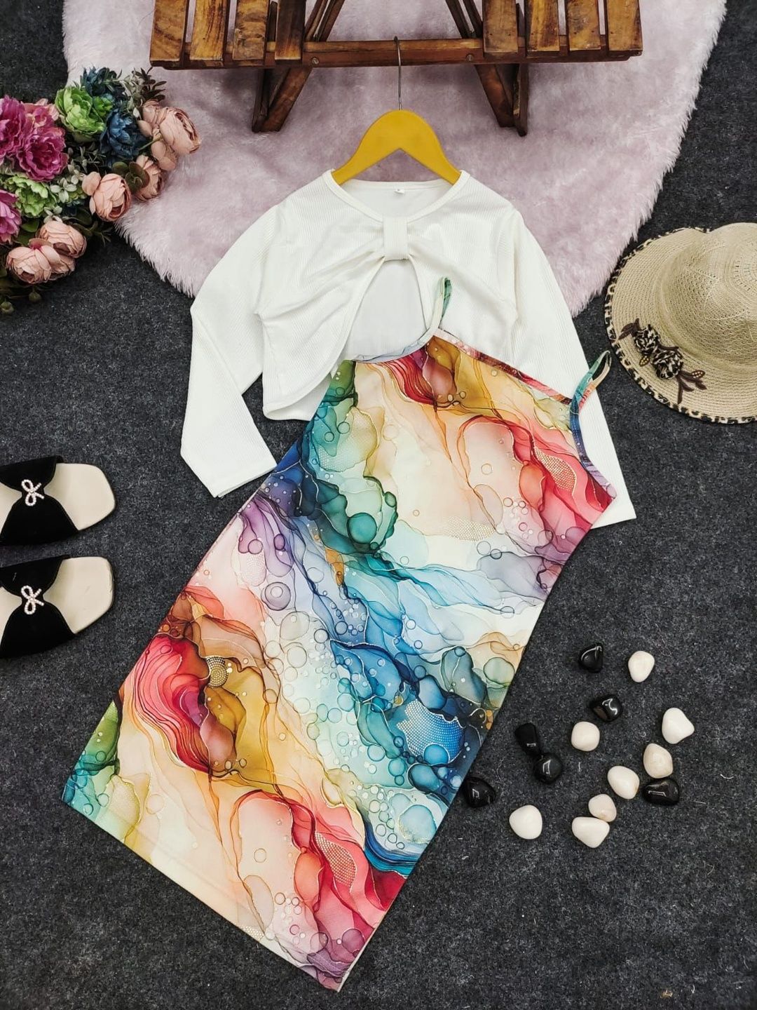 HERE&NOW Girls Abstract Print Applique Bodycon Maxi Dress-picture-14