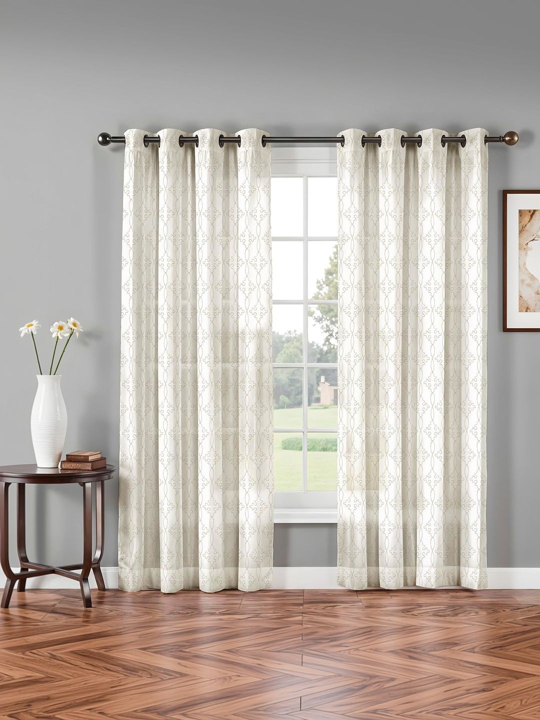 AAVIS DECOR Beige Set of 2 Geometric Sheer Door Curtain-picture-31