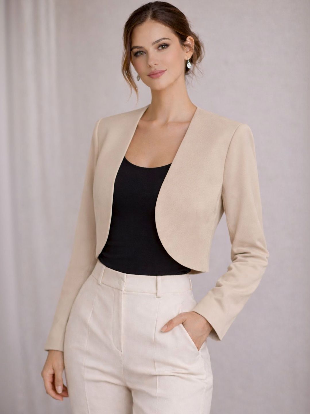 SZN Collarless Open Front Casual Blazers-image-47