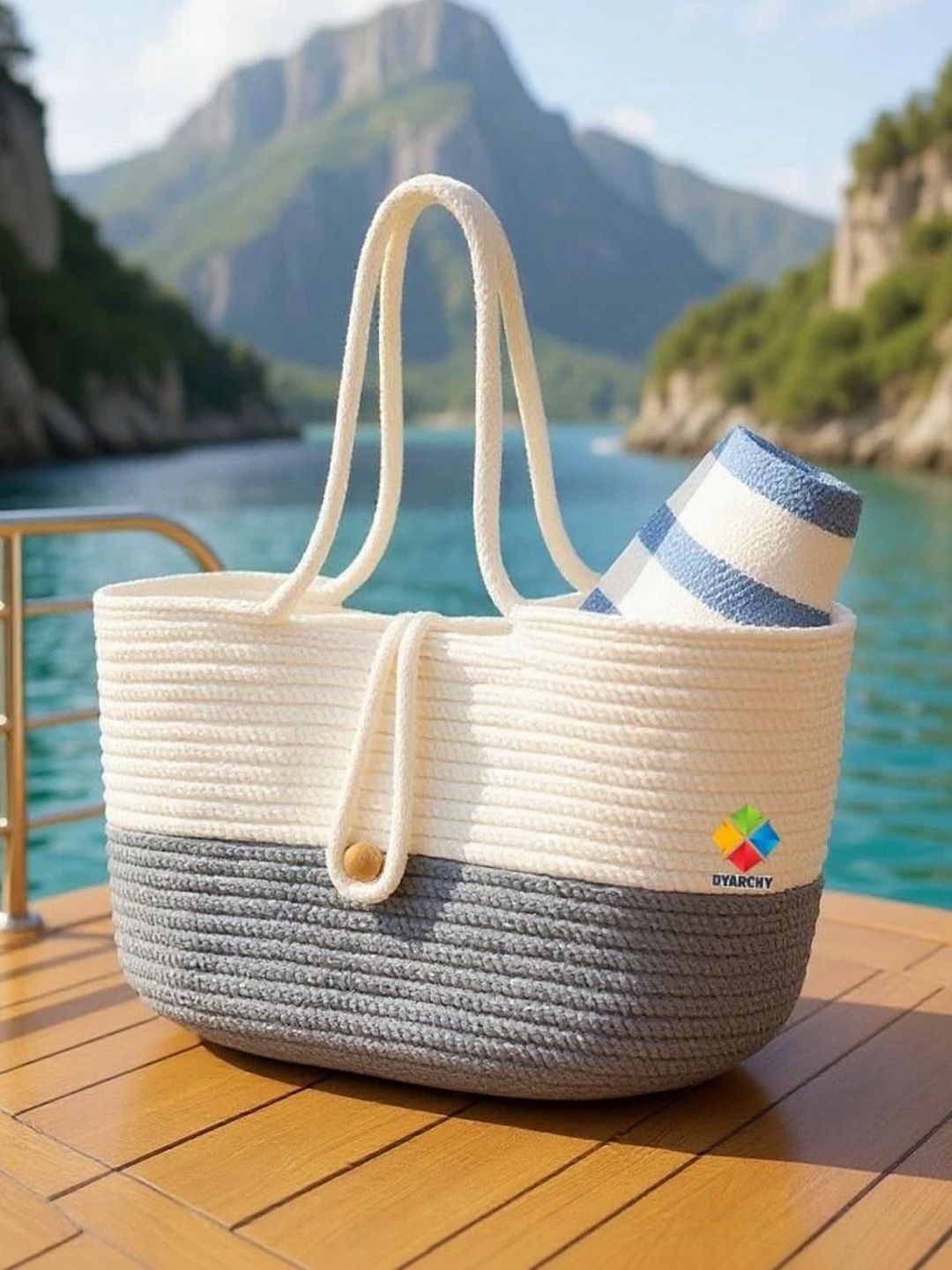 DYARCHY Colourblocked Shopper Tote Bag with Bow Detail-picture-31