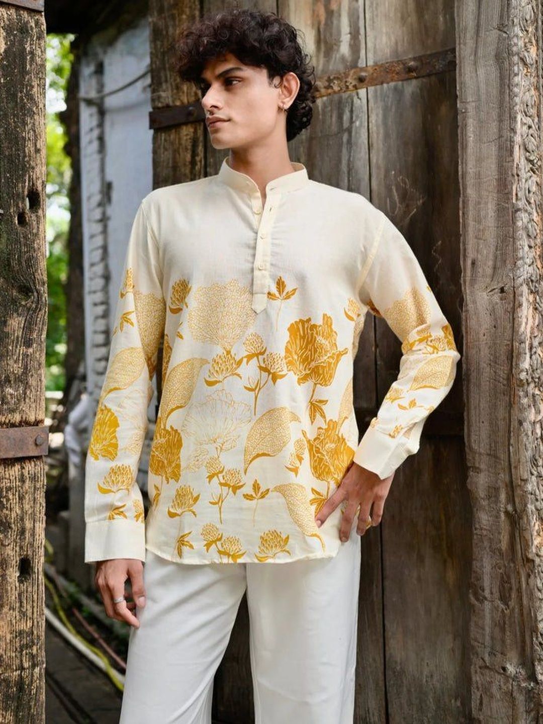 Hues Fab Men Floral Printed Cotton short kurta-picture-49