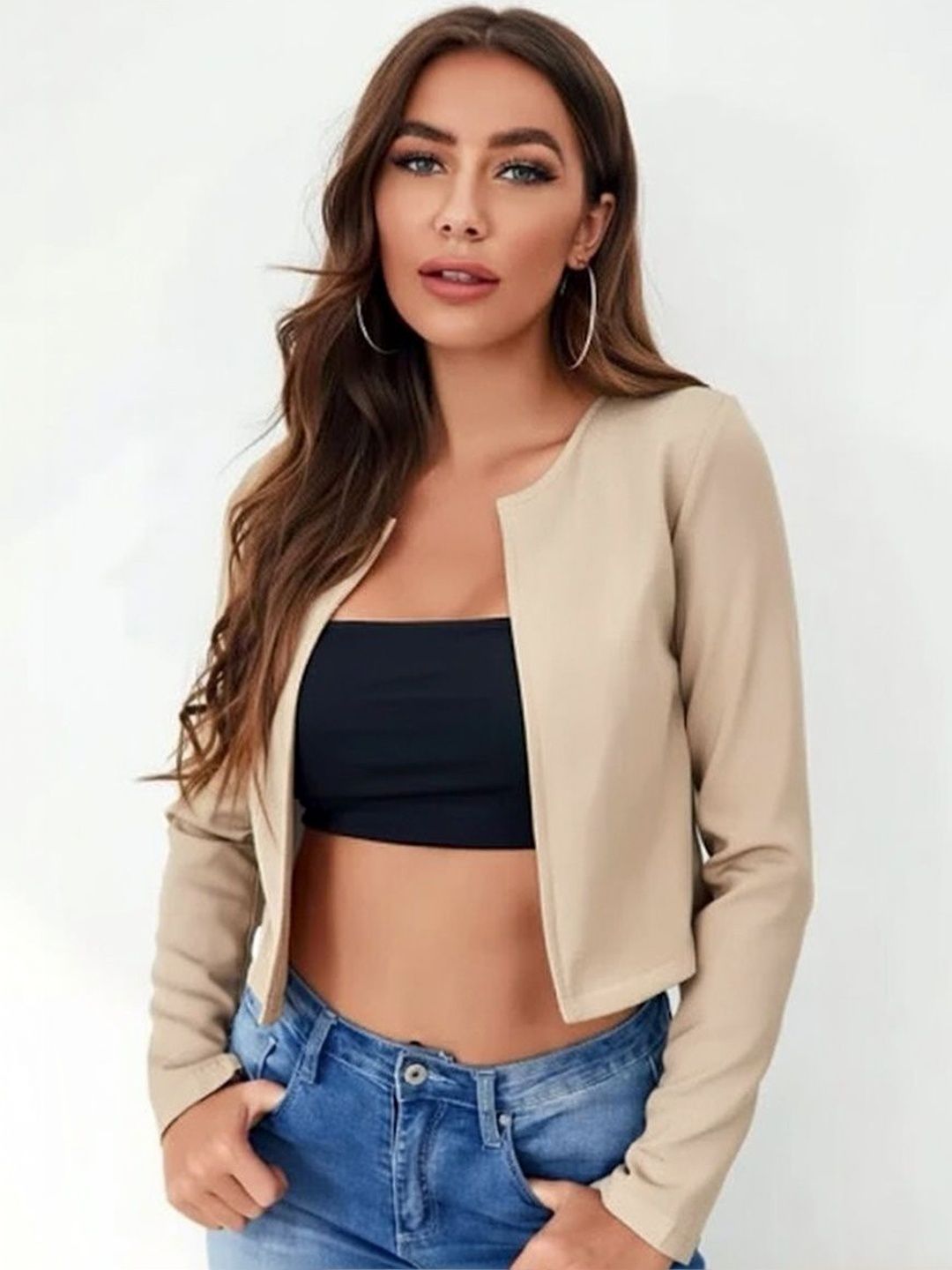 SZN Collarless Open Front Casual Blazers-picture-35
