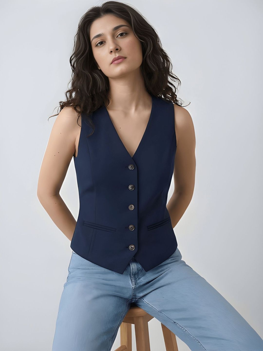 The Roadster Lifestyle Co V-Neck Sleeveless Slim Fit Waistcoat-image-31