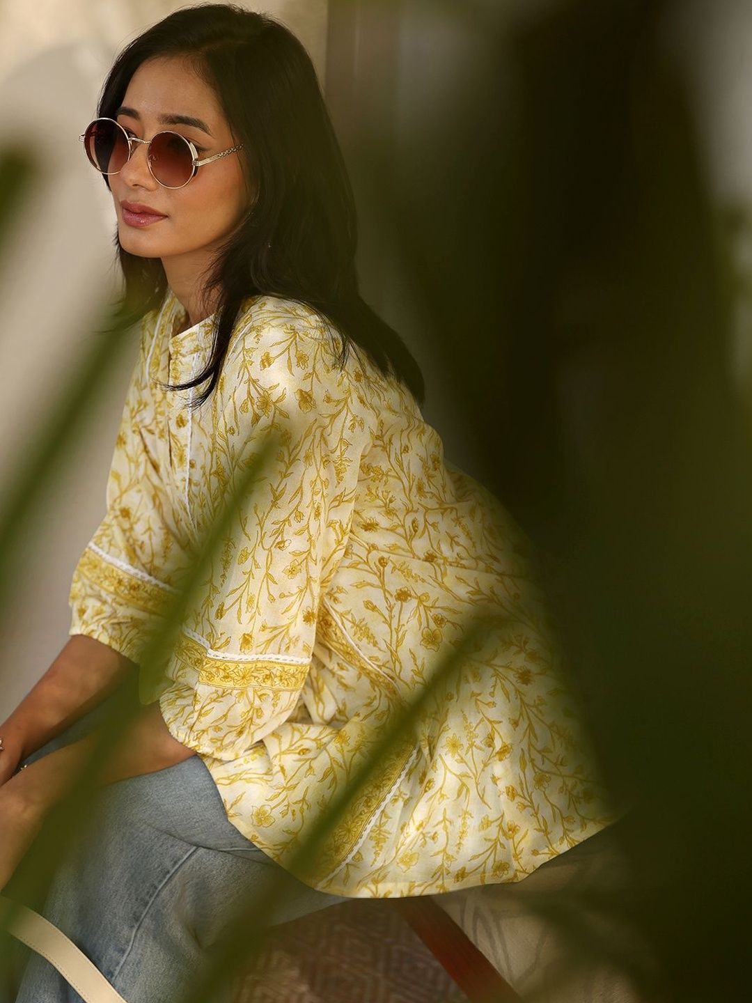 Libas Women Yellow Printed Cotton A-Line Short Kurti-picture-45