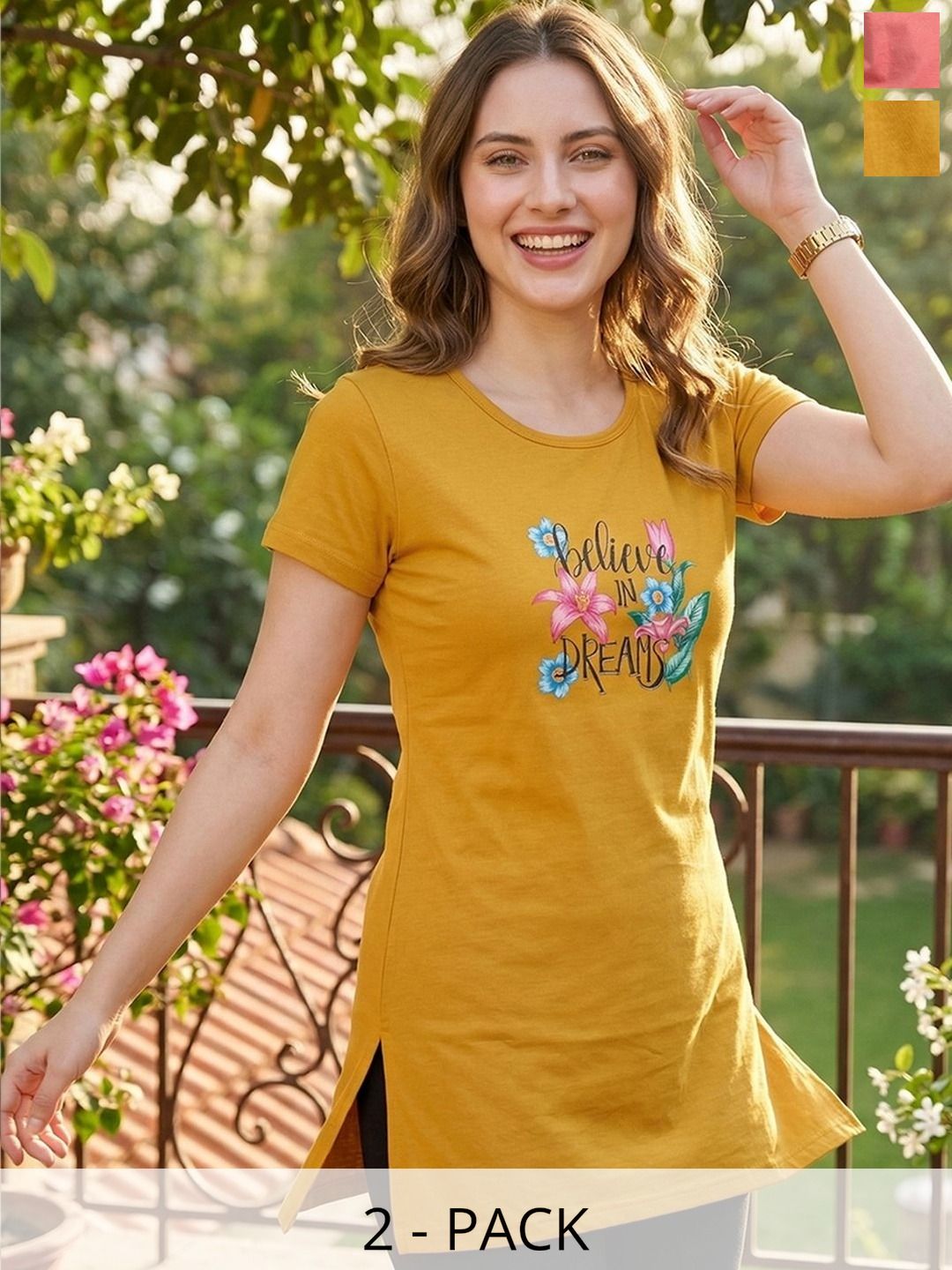 The Roadster Lifestyle Co. Women Pack of 2 Printed Lounge Tshirts-picture-18