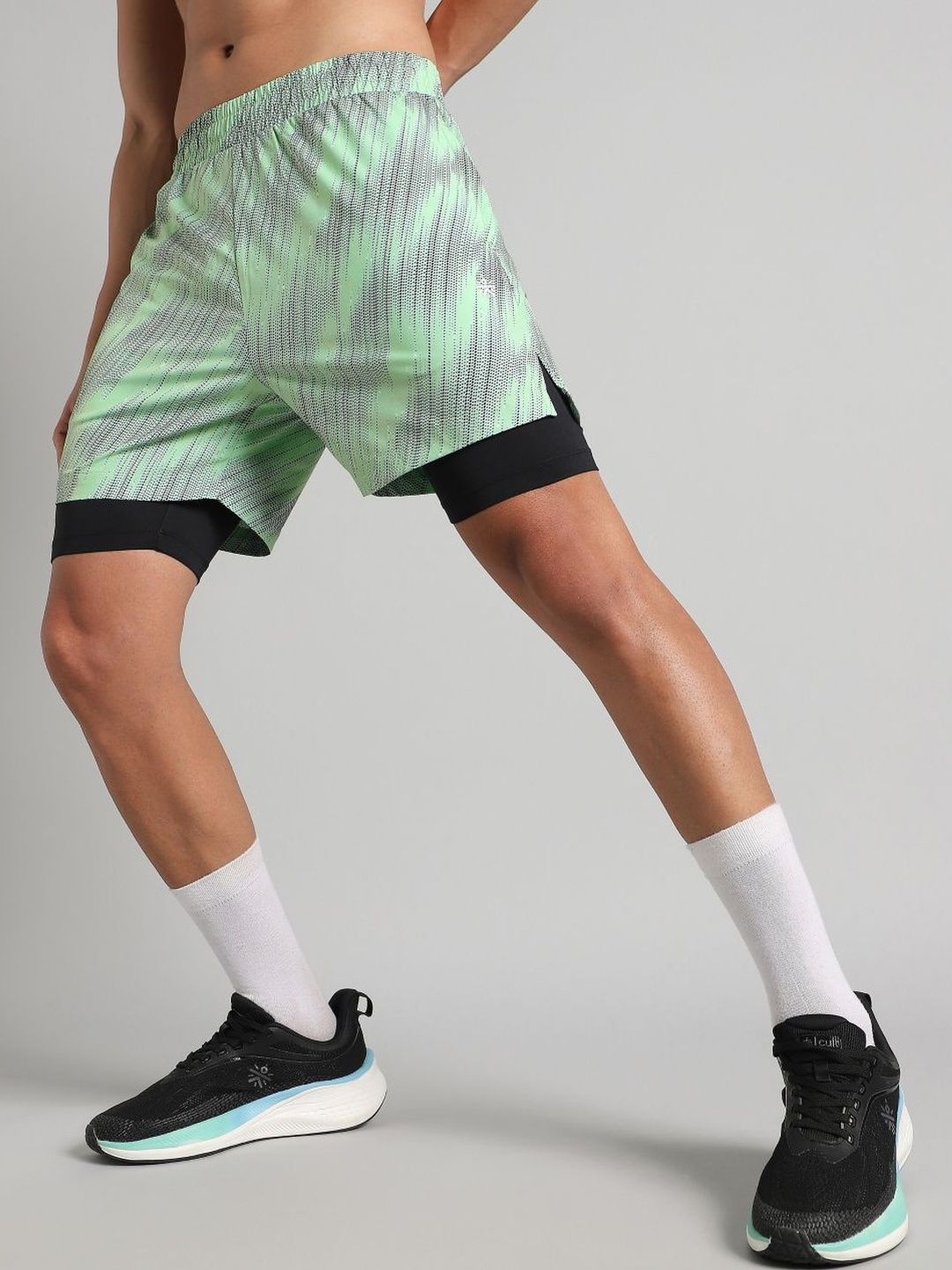 CULT Men's Lime Urban Camo Inbuilt Tights Training Shorts-picture-35