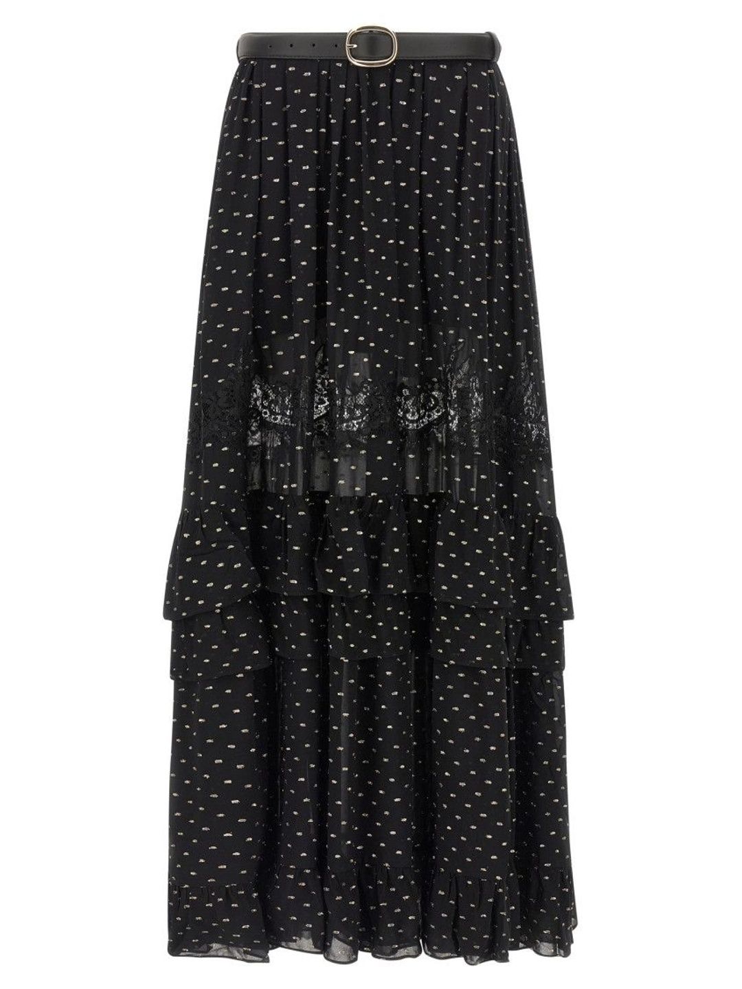 Self-Portrait Black And Gold Chiffon Lace Maxi Skirt-picture-22