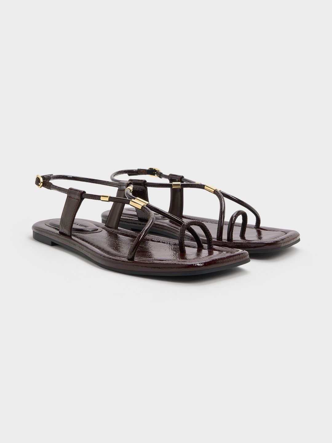 CHARLES & KEITH Women Textured One Toe Flats with Buckles-image-28