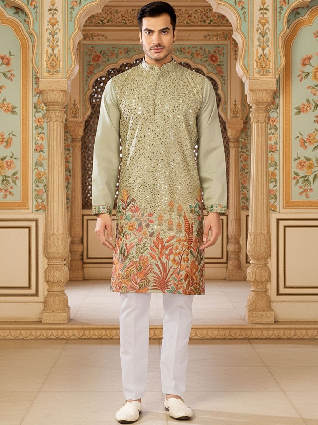 RANGRAAG Men Ethnic Motifs Embellished Sequinned Kurta-picture-16