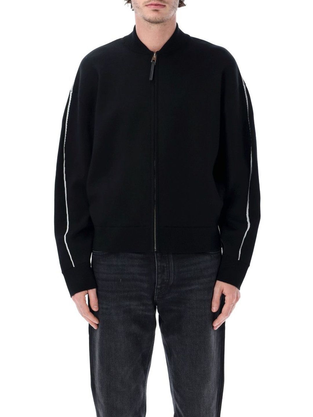givenchy Black Zip-Up Logo Striped Cardigan-picture-31