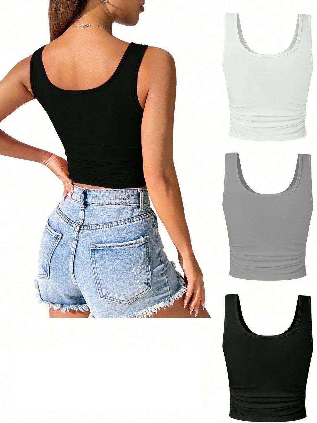 Mast & Harbour Crepe Tank Crop Top view 1