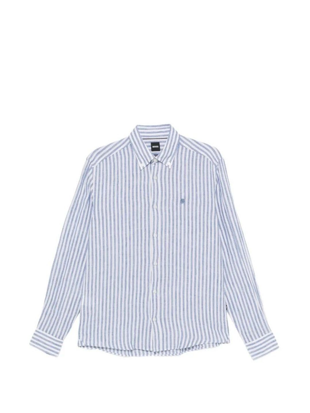 Hugo Boss Striped Spread Collar Long Sleeves Linen Shirt-picture-32
